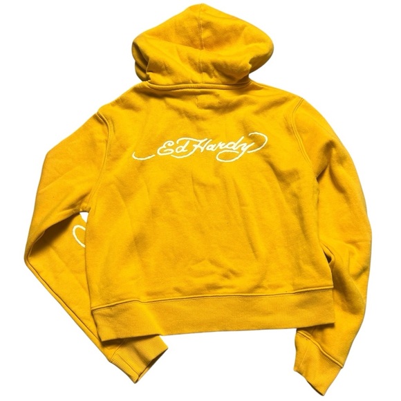 Ed Hardy Dragon Tattoo Pullover Gold Hoodie Size Medium Signature Logo - Picture 2 of 4